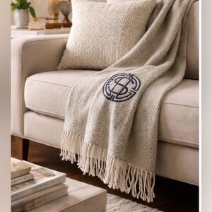 Custom Monogrammed “S” Herringbone Throw Blanket 42x62 w/ Fringe
